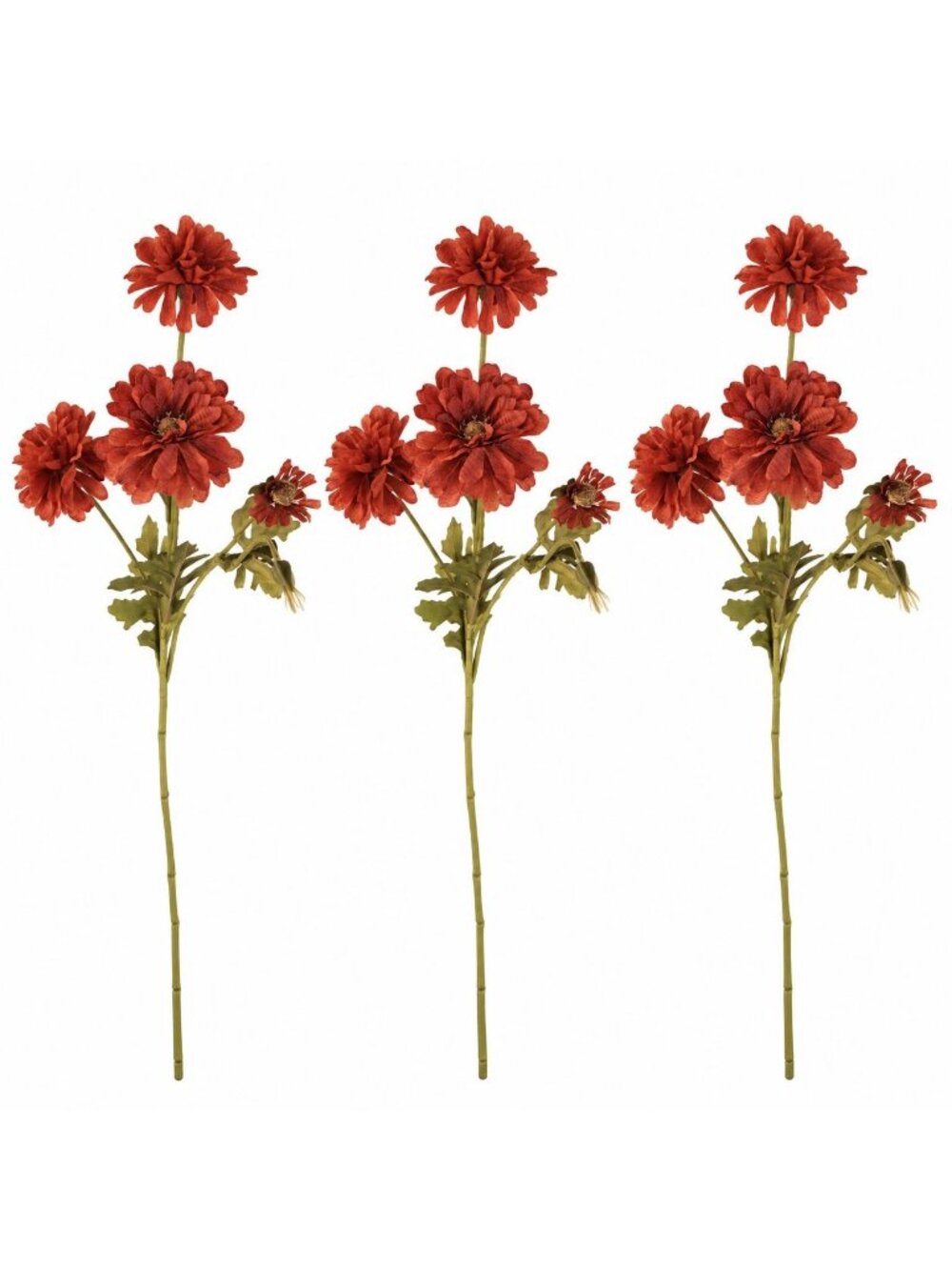 Rust Red Artificial Mum Stems Set of 3 21 Inch Faux Chrysanthemum Flowers Fall T